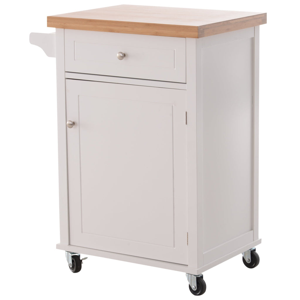 Kitchen Cart Storage Trolley Wooden Cabinet with Drawer Cupboard Towel Rail White-0