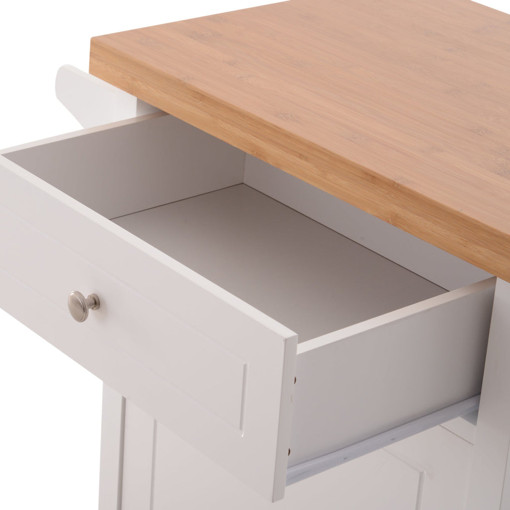 Kitchen Cart Storage Trolley Wooden Cabinet with Drawer Cupboard Towel Rail White-4