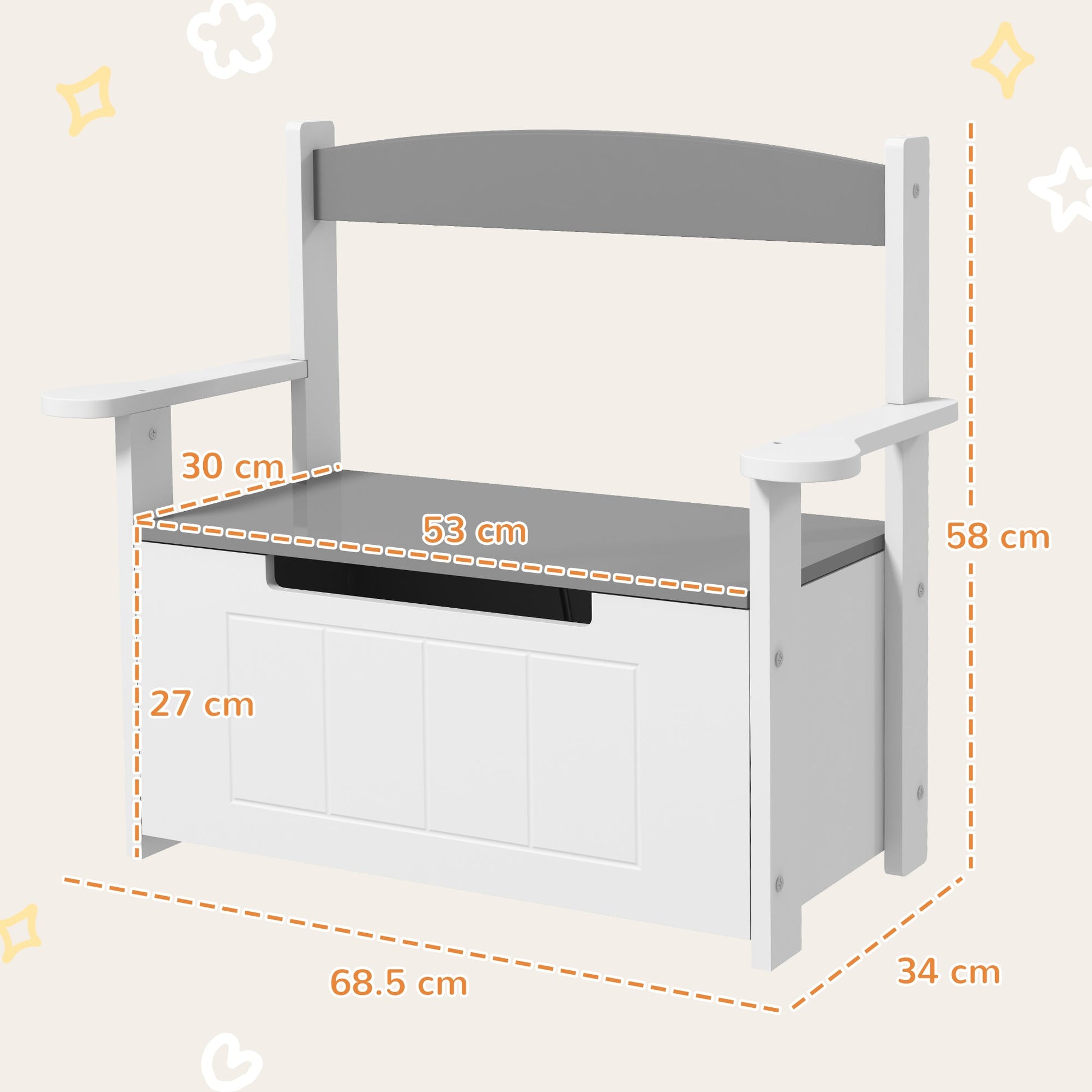 2-in-1 Toy Box for Kids with Lid for Bedroom, Nursery, Playroom, Grey-2