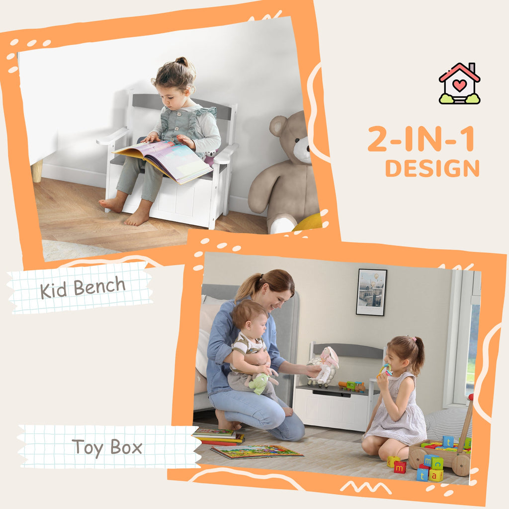2-in-1 Toy Box for Kids with Lid for Bedroom, Nursery, Playroom, Grey-3