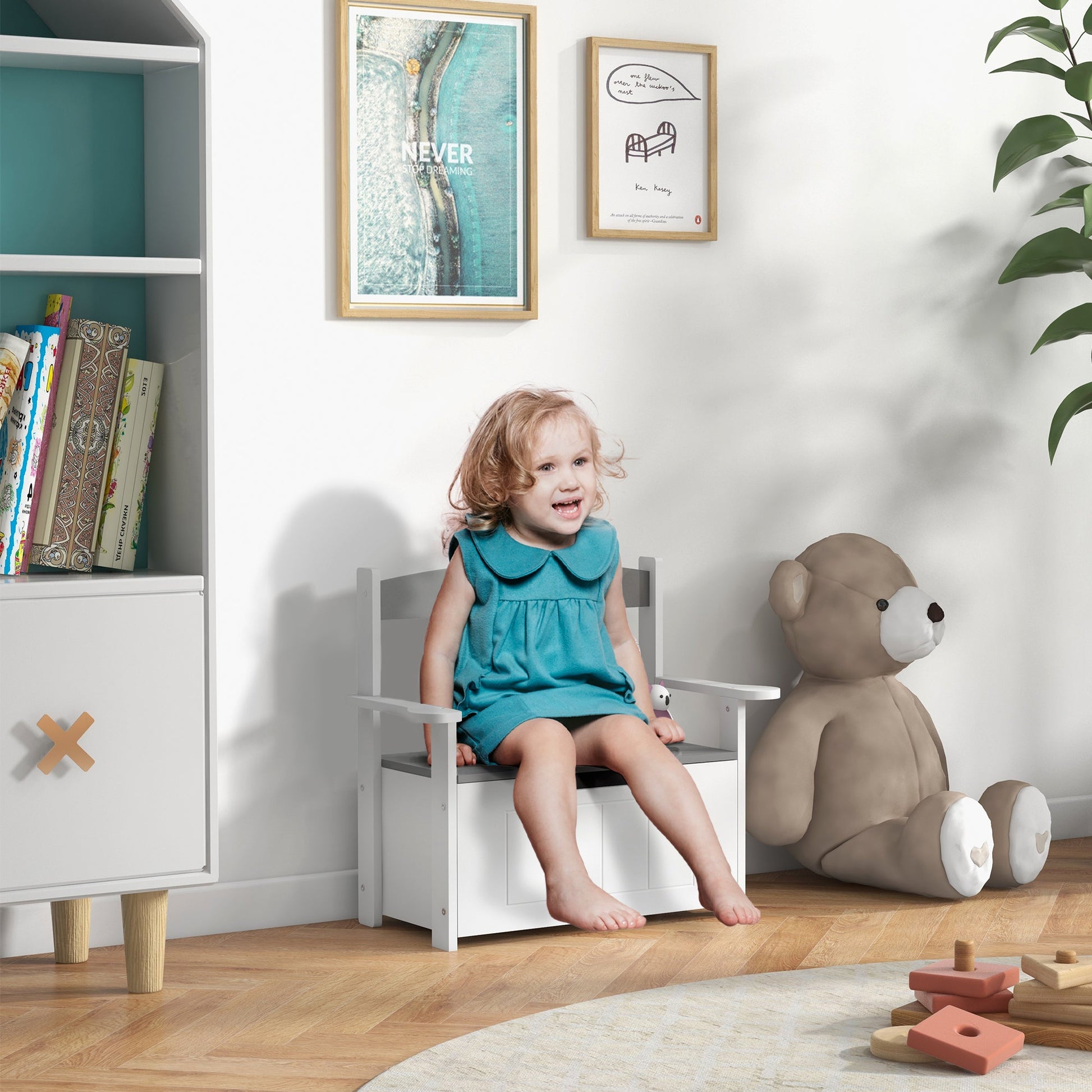 2-in-1 Toy Box for Kids with Lid for Bedroom, Nursery, Playroom, Grey-1